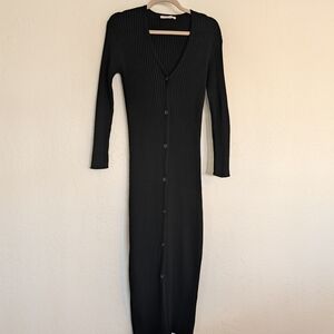 Victoria's Secret Luxe Crème Knit Sweater Dress Black Ribbed Knit Minimalist